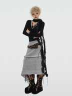 Nico Molly Rose Ribbon Asymmetric Vintage A Line Women's Knitted Solid Midwaist Maxi Skirts