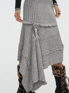 Nico Molly Rose Ribbon Asymmetric Vintage A Line Women's Knitted Solid Midwaist Maxi Skirts