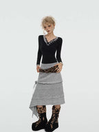 Nico Molly Rose Ribbon Asymmetric Vintage A Line Women's Knitted Solid Midwaist Maxi Skirts
