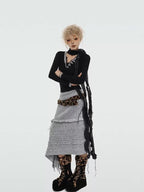 Nico Molly Rose Ribbon Asymmetric Vintage A Line Women's Knitted Solid Midwaist Maxi Skirts