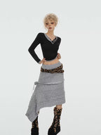 Nico Molly Rose Ribbon Asymmetric Vintage A Line Women's Knitted Solid Midwaist Maxi Skirts