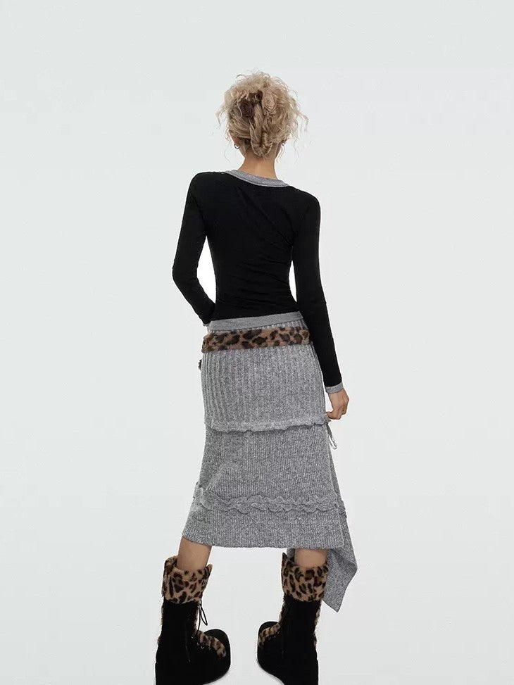 Nico Molly Rose Ribbon Asymmetric Vintage A Line Women's Knitted Solid Midwaist Maxi Skirts