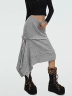 Nico Molly Rose Ribbon Asymmetric Vintage A Line Women's Knitted Solid Midwaist Maxi Skirts