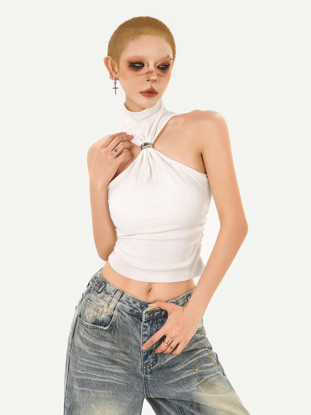 Nico Molly Sexy Halter Shoulder Cutout Slim Fit Padded Women's Solid Tank Tops