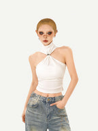 Nico Molly Sexy Halter Shoulder Cutout Slim Fit Padded Women's Solid Tank Tops