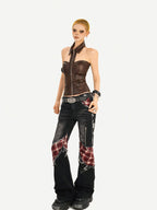 Nico Molly Sexy Metallic Pu Halter Zipper Cropped Fitted Women's Tank Tops