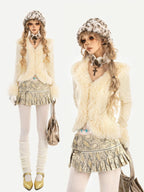 Nico Molly Shearling Collar Slim Fit V-neck Long Sleeve Women's Knit Cardigans