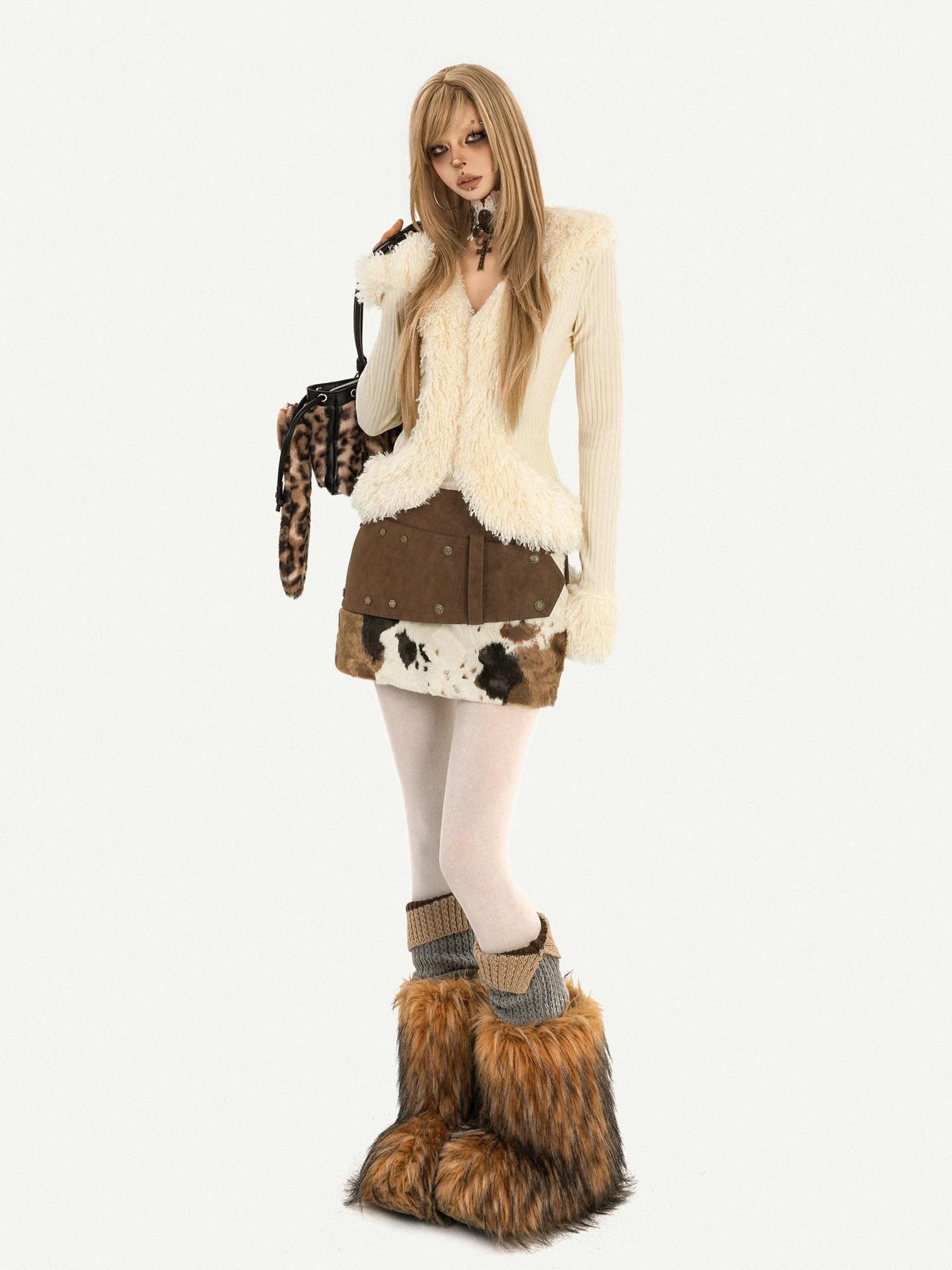 Nico Molly Shearling Collar Slim Fit V-neck Long Sleeve Women's Knit Cardigans