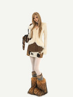 Nico Molly Shearling Collar Slim Fit V-neck Long Sleeve Women's Knit Cardigans