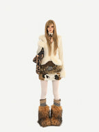 Nico Molly Shearling Collar Slim Fit V-neck Long Sleeve Women's Knit Cardigans
