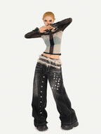 Nico Molly Sheer Mesh Printed Slim High Neck Women's Lightweight Long Sleeve T-shirts