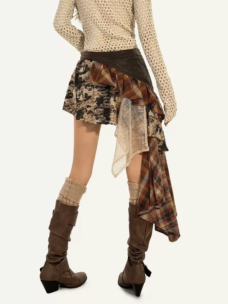 Nico Molly Shibuya Wasteland Asymmetric Skirt Women's Mesh Top & Pants Sets