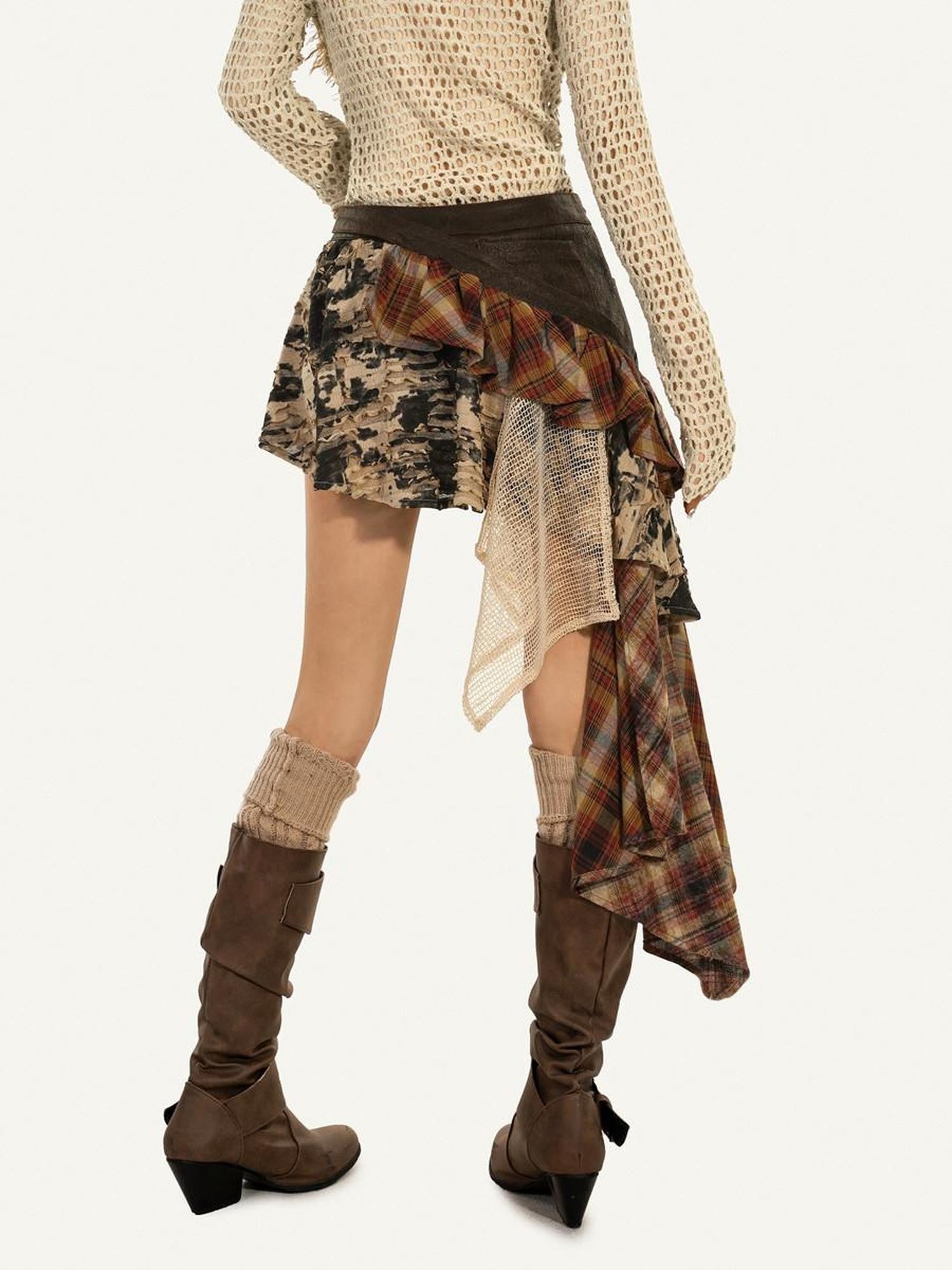 Nico Molly Shibuya Wasteland Asymmetric Skirt Women's Mesh Top & Pants Sets