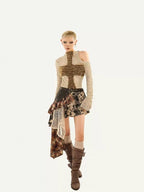Nico Molly Shibuya Wasteland Asymmetric Skirt Women's Mesh Top & Pants Sets