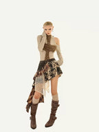 Nico Molly Shibuya Wasteland Asymmetric Skirt Women's Mesh Top & Pants Sets