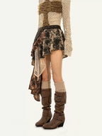 Nico Molly Shibuya Wasteland Asymmetric Skirt Women's Mesh Top & Pants Sets
