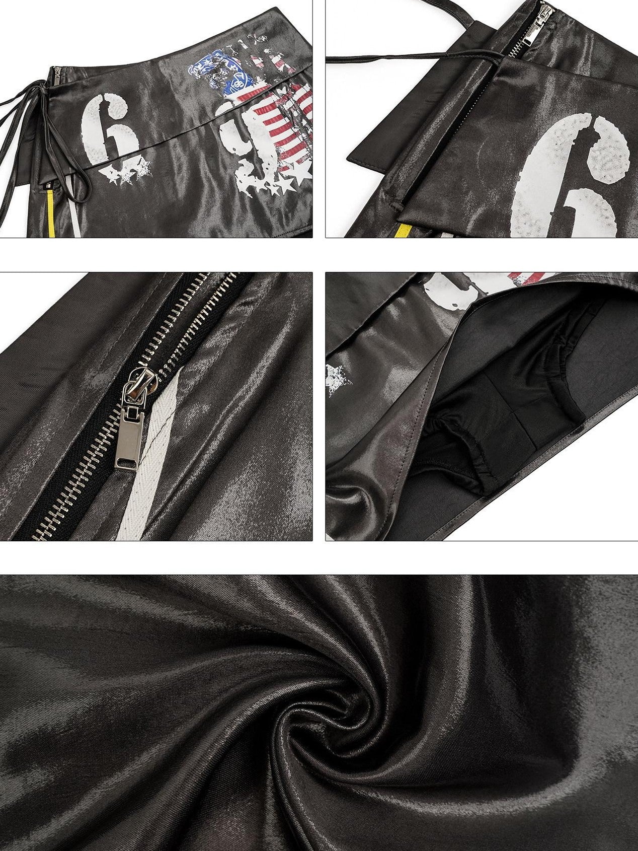 Nico Molly Silver Gray Punk Biker Halter Text Print Women's Leather Top & Skirt Sets