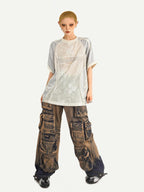 Nico Molly Silver Lace Splice Embroidered Oversized Lettered Women's Short Sleeve T-shirts
