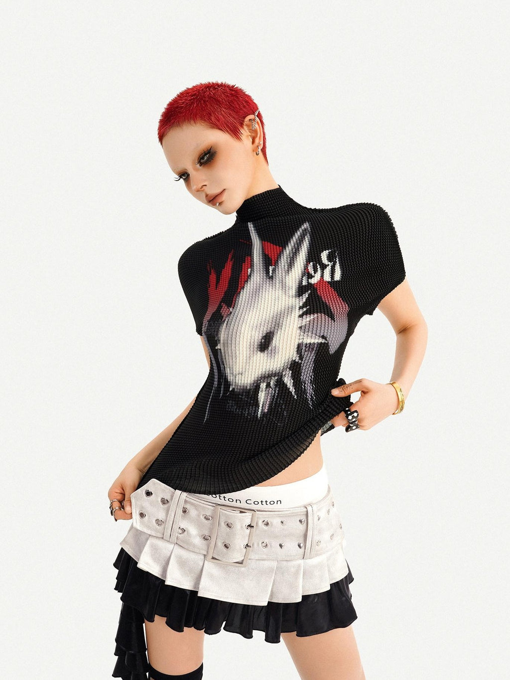 Nico Molly Silver Spliced Pleated Wide Belt Low Waist Women's Leather Mini Skirts