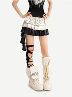 Nico Molly Silver Spliced Pleated Wide Belt Low Waist Women's Leather Mini Skirts