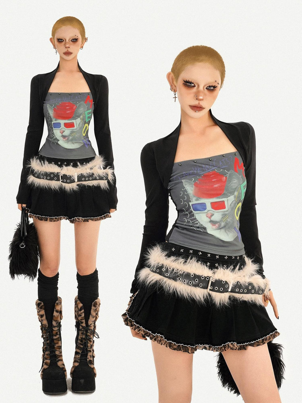 Nico Molly Skull Print Faux Two Piece Bustier Women's Cotton Long Sleeve T-shirts