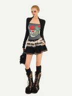 Nico Molly Skull Print Faux Two Piece Bustier Women's Cotton Long Sleeve T-shirts