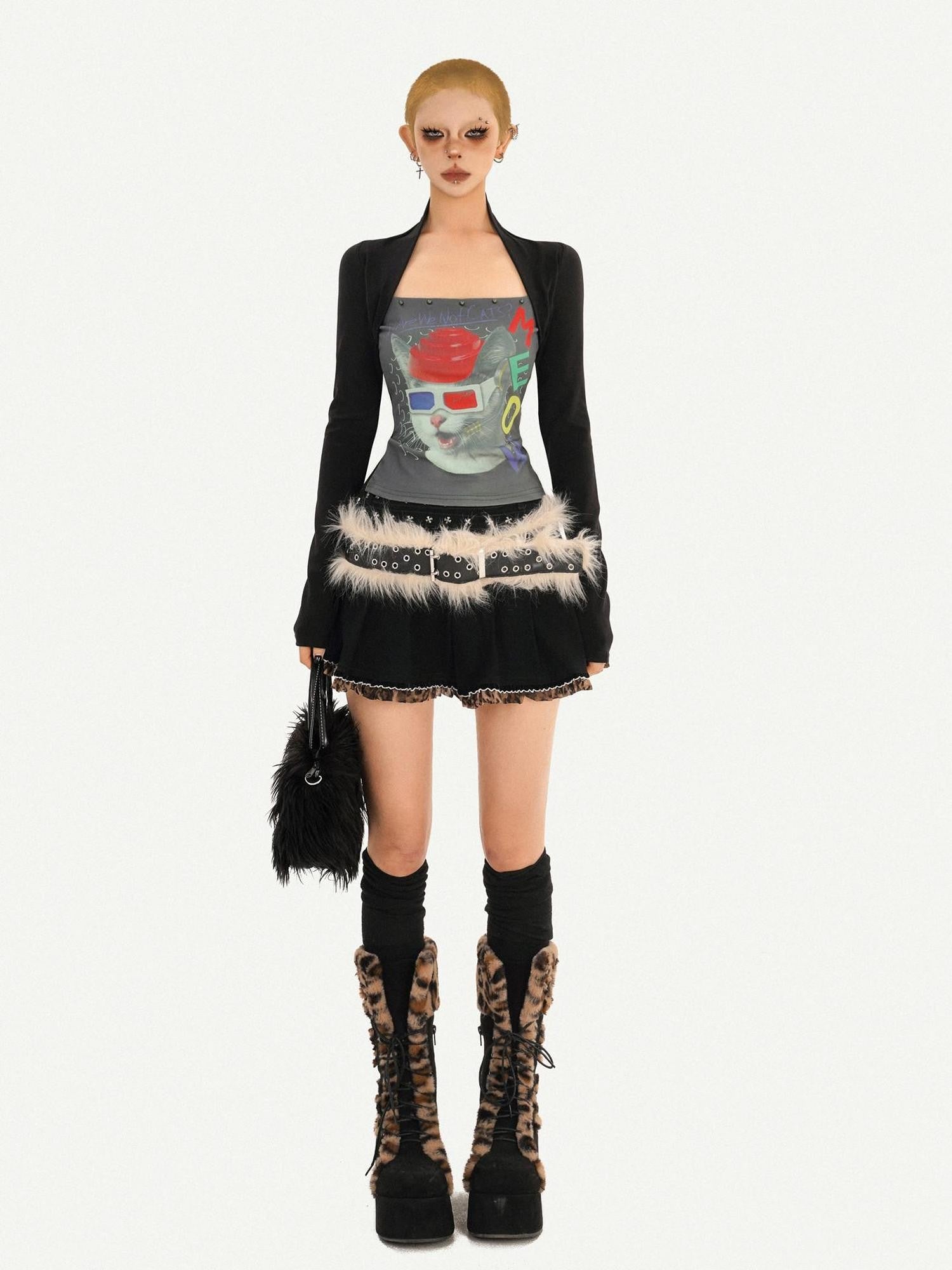 Nico Molly Skull Print Faux Two Piece Bustier Women's Cotton Long Sleeve T-shirts
