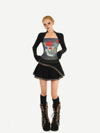 Nico Molly Skull Print Faux Two Piece Bustier Women's Cotton Long Sleeve T-shirts