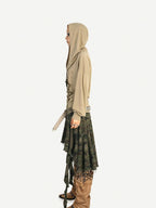 Nico Molly Skull Print Hooded Vintage Women's Poly Blend Long Sleeve T-shirts