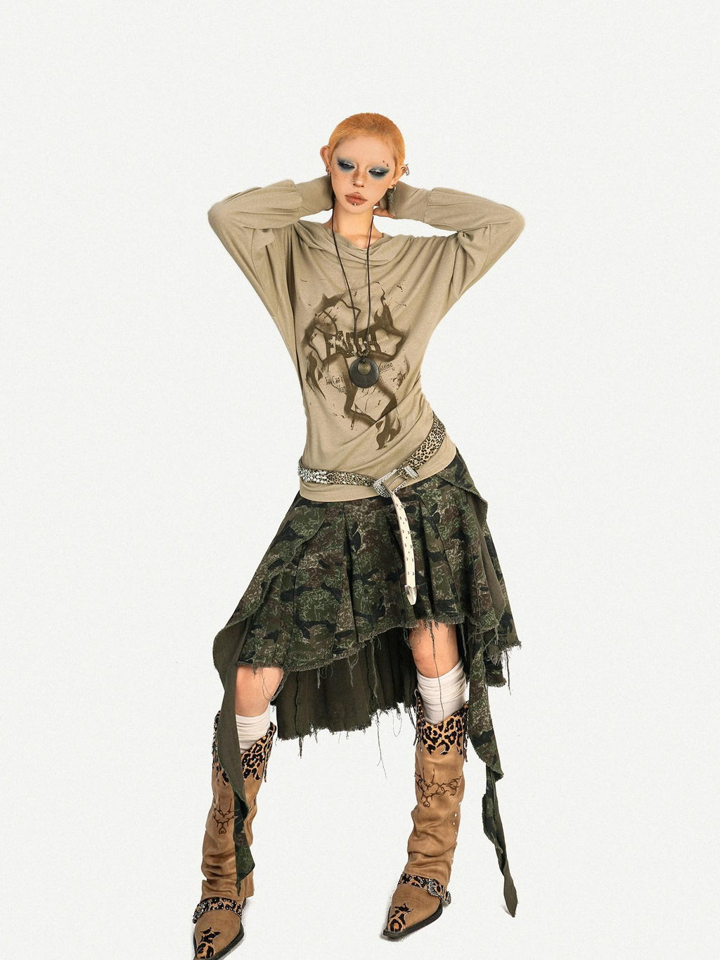 Nico Molly Skull Print Hooded Vintage Women's Poly Blend Long Sleeve T-shirts