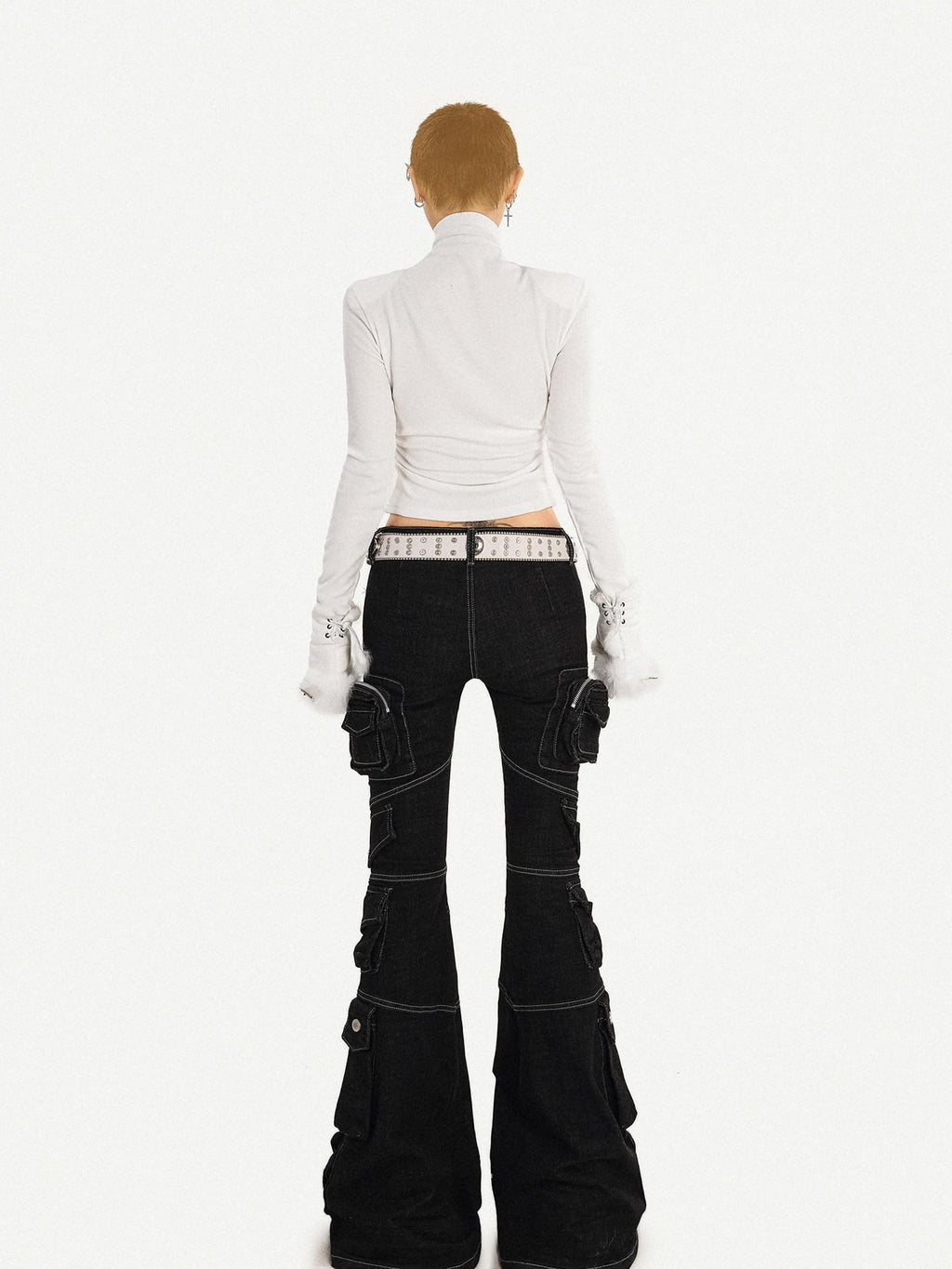 Nico Molly Slimming Micro Flare Multi Pocket Cargo Zip Fly Women's Denim Wide-leg Pants