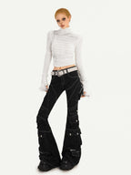 Nico Molly Slimming Micro Flare Multi Pocket Cargo Zip Fly Women's Denim Wide-leg Pants