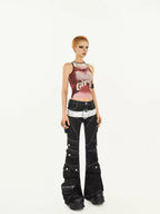 Nico Molly Slimming Micro Flare Multi Pocket Cargo Zip Fly Women's Denim Wide-leg Pants