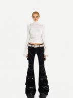 Nico Molly Slimming Micro Flare Multi Pocket Cargo Zip Fly Women's Denim Wide-leg Pants