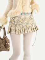 Nico Molly Snake Print Pleated Low Waist Side Zip Women's Leather Mini Skirts