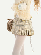 Nico Molly Snake Print Pleated Low Waist Side Zip Women's Leather Mini Skirts