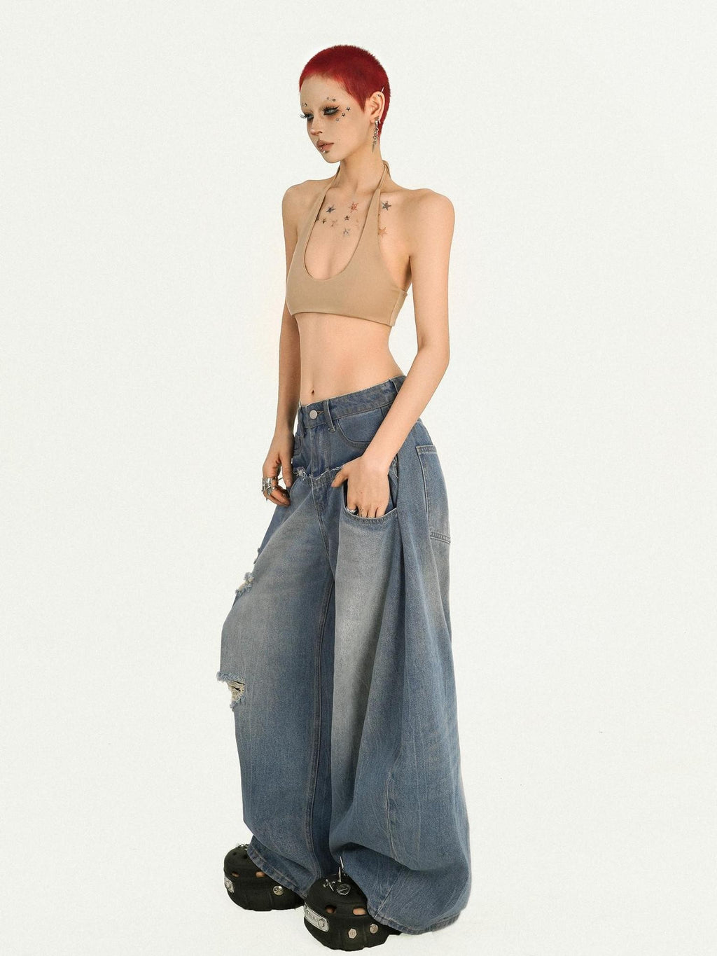 Nico Molly Solid Backless Halter U Neck Lace Up Cropped Padded Women's Tube Tops / Bandeaus