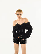 Nico Molly Solid V-neck Lace Up Cinched Waist Women's Long Sleeve T-shirts