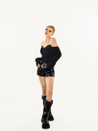 Nico Molly Solid V-neck Lace Up Cinched Waist Women's Long Sleeve T-shirts