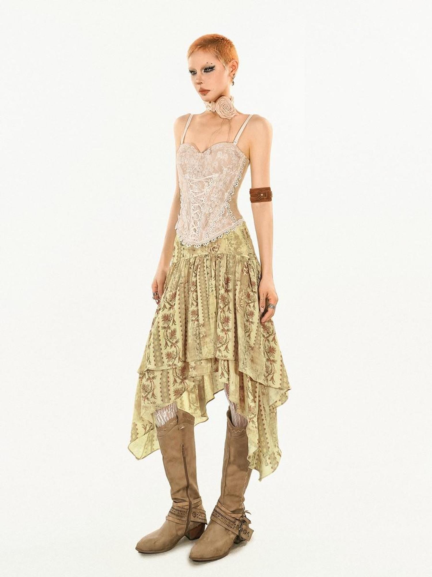 Nico Molly Street Floral Print Irregular Sash A Line Women's Other Material Midi Skirts