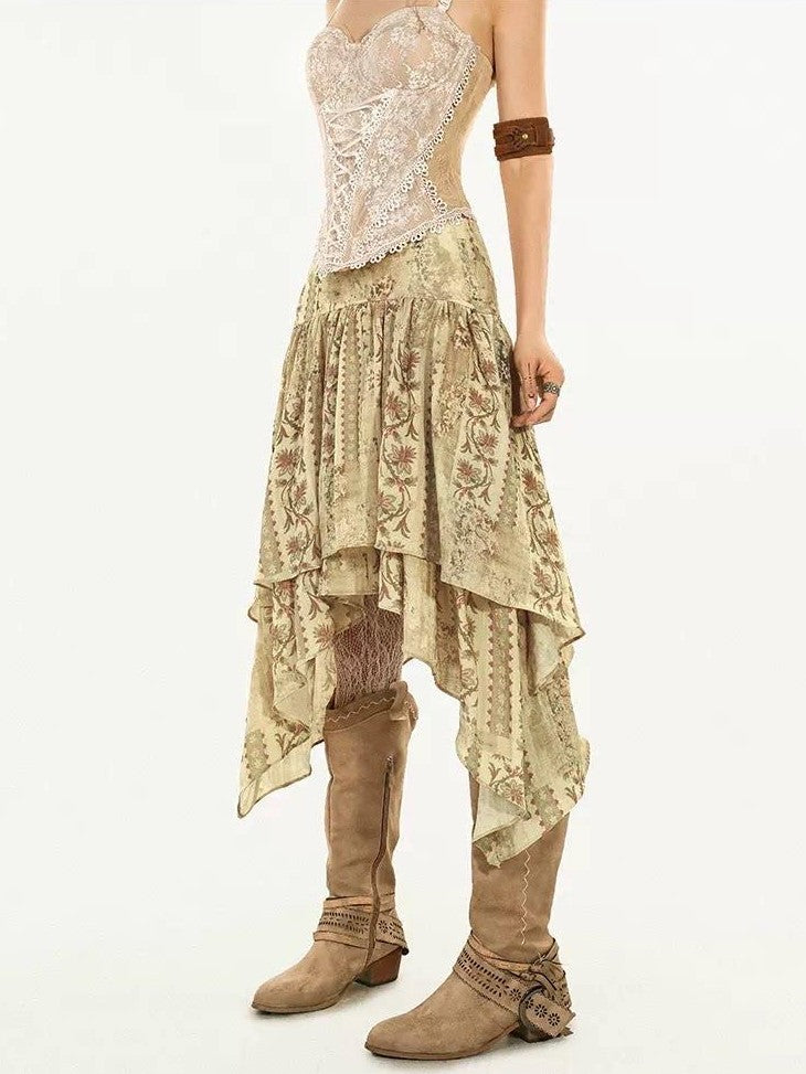 Nico Molly Street Floral Print Irregular Sash A Line Women's Other Material Midi Skirts