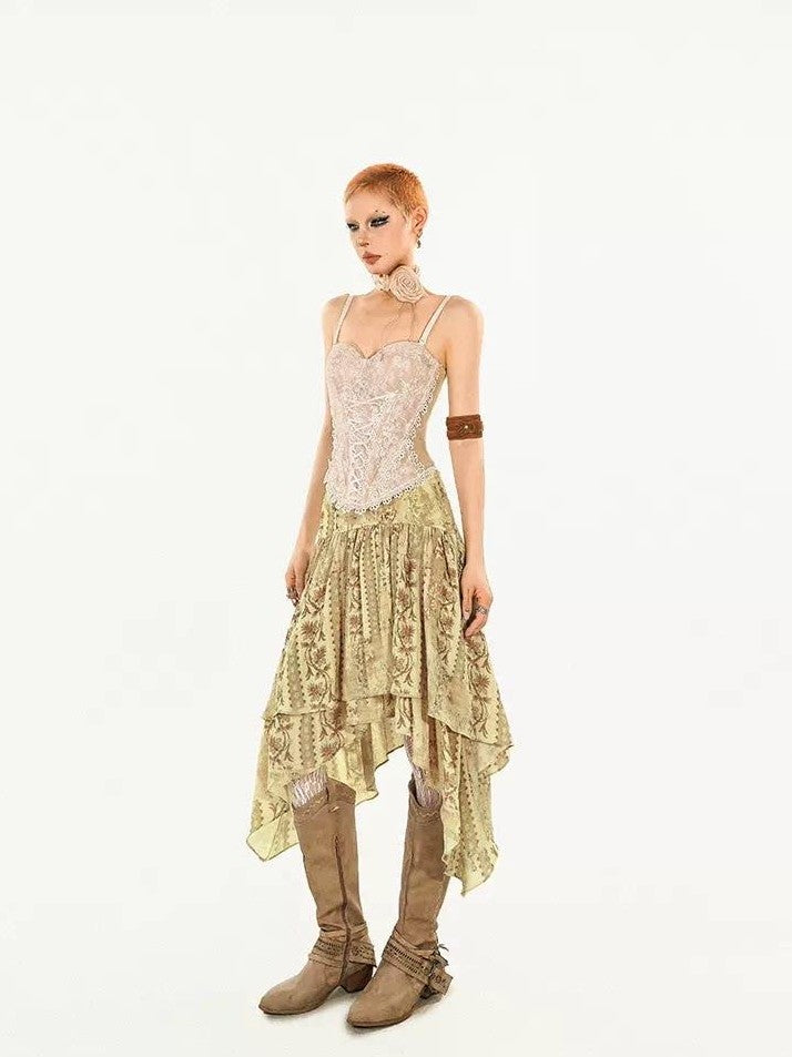 Nico Molly Street Floral Print Irregular Sash A Line Women's Other Material Midi Skirts