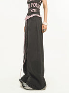 Nico Molly Striped Lace Trim Faux Two Piece Women's Polyester High Waist Wide-leg Pants