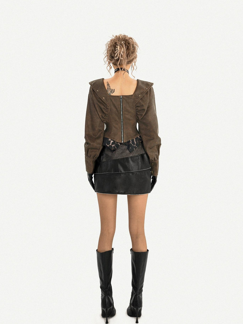 Nico Molly Textured Patchwork V-neck Boned Cinch Waist Batwing Women's Polyester Overshirts