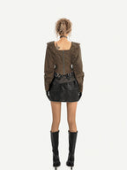 Nico Molly Textured Patchwork V-neck Boned Cinch Waist Batwing Women's Polyester Overshirts