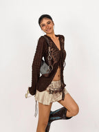Nico Molly Textured Tie Butterfly V-neck Women's Knitted Slim Fit Cardigans