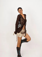 Nico Molly Textured Tie Butterfly V-neck Women's Knitted Slim Fit Cardigans