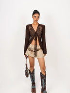 Nico Molly Textured Tie Butterfly V-neck Women's Knitted Slim Fit Cardigans
