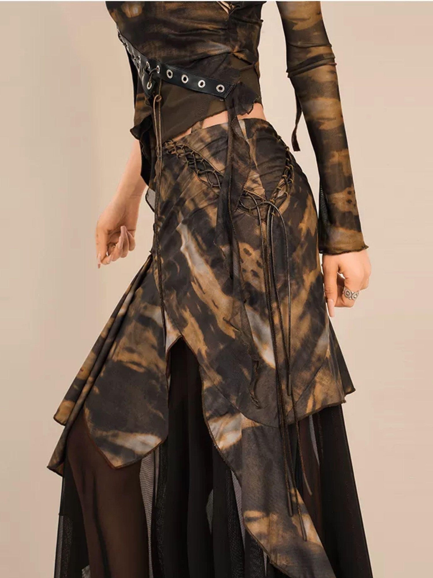 Nico Molly Tie Dye Patchwork Asymmetrical Women's Polyester Maxi Skirts