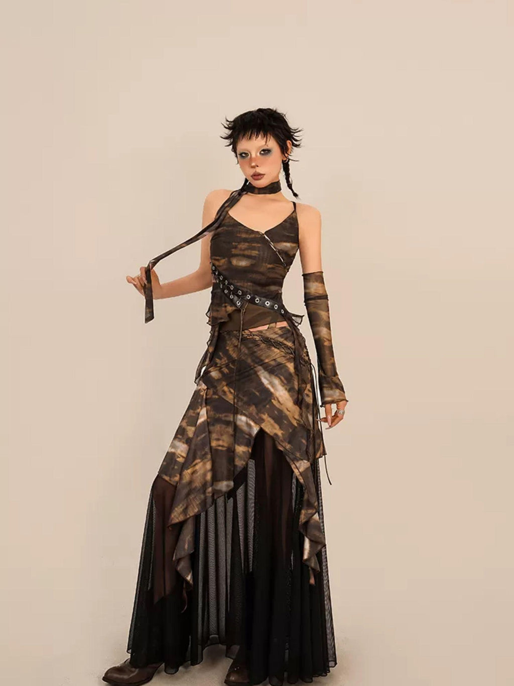 Nico Molly Tie Dye Patchwork Asymmetrical Women's Polyester Maxi Skirts